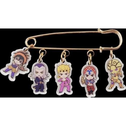 KC Gold Plated Acrylic Anime Cartoon Jojo 'S Bizarre Adventure Brooch Badge Women Unique Girl Boy Pupil Birthday Party Gift