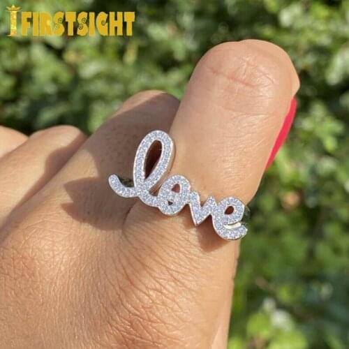 New 925 Silver CZ Love Letters Friendship Ring Clear CZ Women Simple Dainty Cute Love Ring Jewellery