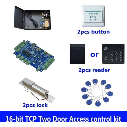 ACCESS control kit,TCP double door access control+powercase+electric bolt lock+ID reader+exit button+10 ID tags,sn:kit-B202