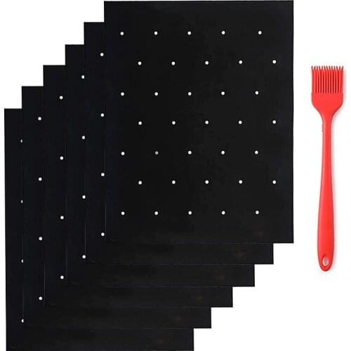 Grill Mats with Holes,Grill Mat 6PCS with BBQ Oil Brush,Non-Stick Reusable and Easy to Clean,Charcoal&Electric Grills
