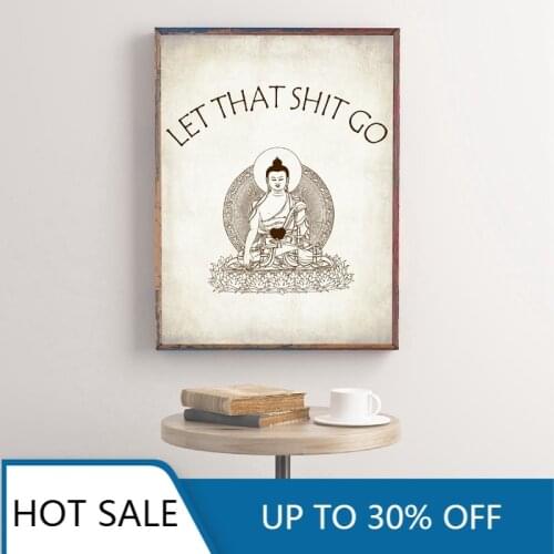 Let That Shit Go Wall Art Canvas Painting Poster Print Yoga Funny Quote Zen Vintage Wall Decor Picture Home Room Decoration