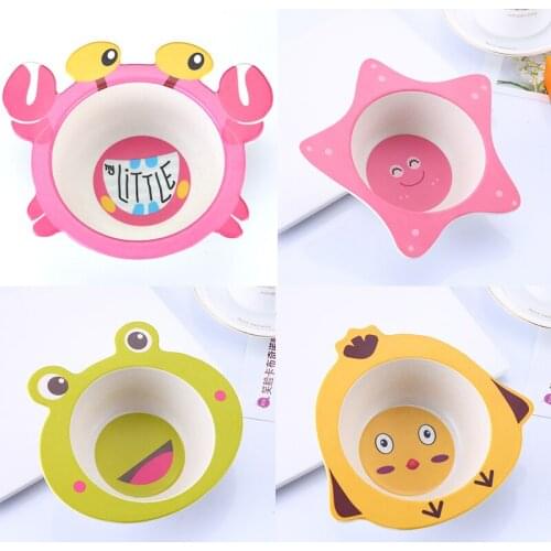 Baby Kids Natural Bamboo Fiber Bowls Cute Cartoon Animal Dishes Baby Feeding Tableware Children Infant Toddler Portable Plates