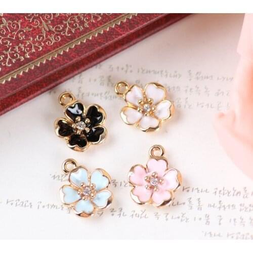 MRHUANG New 15PCS Oil Drop Rhinestone Core Flower DIY Jewelry Bracelet Necklace Pendant Charms Gold Tone Enamel Floating Charm