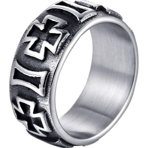 Megin D Vintage Hot Style Personality Cross Geometry Stainless Steel Mens Rings for Men Father Lover Friend Fashion Gift