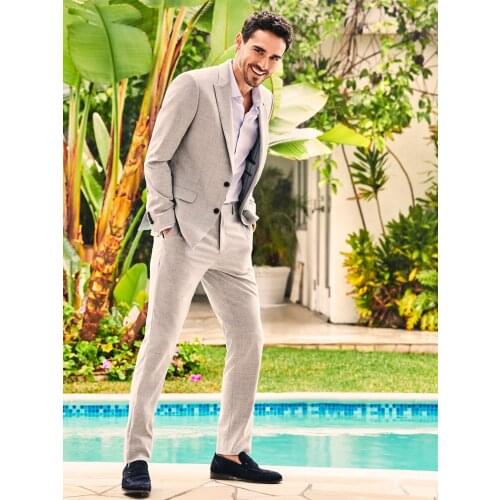 ANNIEBRITNEY Grey 2 Piece Slim Fit Men Formal Suit Tailor Made Groom Wedding Tuxedo 2 Piece Prom Wedding Business Men Suit Set