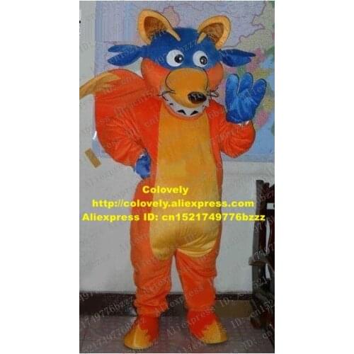 New Orange Swiper Fox Vixen Mascot Costume Mascotte With Yellow Fat Belly Big Blue Hands Adult No.261 Free Ship