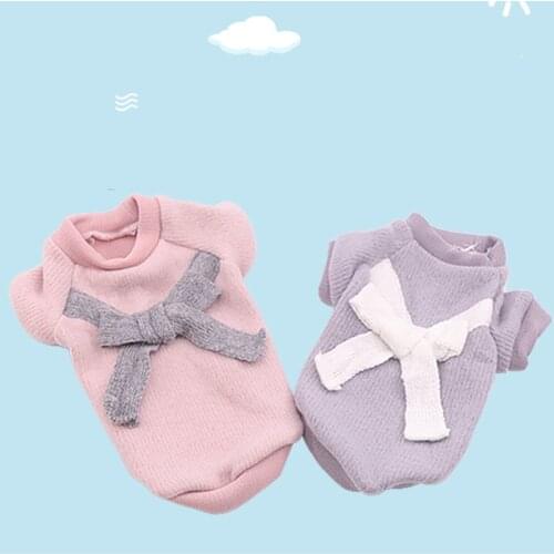 Pet Dog Clothes Soft Autumn And Winter Fashion Pet Bow Vest Clothes Dog Velvet Knitted Vest Clothing For Small Dogs