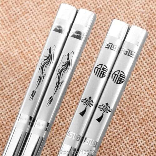 5 Pairs Pack Chopsticks 304 Stainless Steel Iron Antiskid Fast Household Metal Chinese Korean Japanese Style Reusable Chopsticks