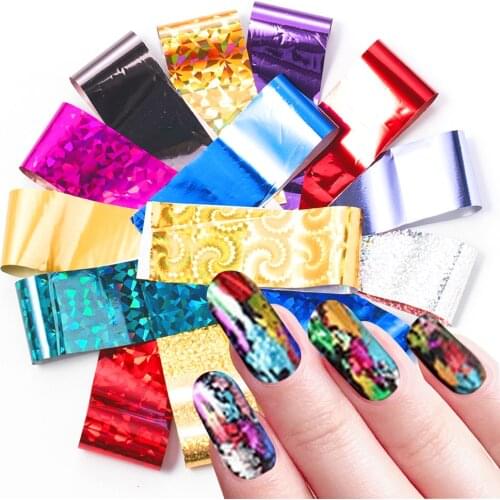 20 Pcs Holo Holographic Nail Foils for Transfer Sticker Decals Manicure DIY Glue Slider Nail Art Laser Starry Sky Paper Sets