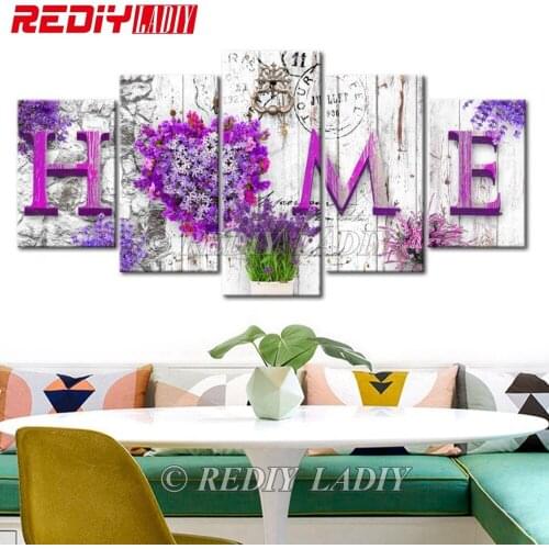 REDIY LADIY Diamond Painting Triptych Diamond Mosaic Pattern Flowers Home 5 Panels Modular Picture Diamond Embroidery Wall Arts