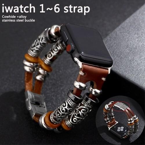 Leather Watch Band for Apple Watch Strap 38mm 40mm 42mm 44mm Genuine Retro Handmade Bracelet for Apple Watch Series 6 5 4 3 SE