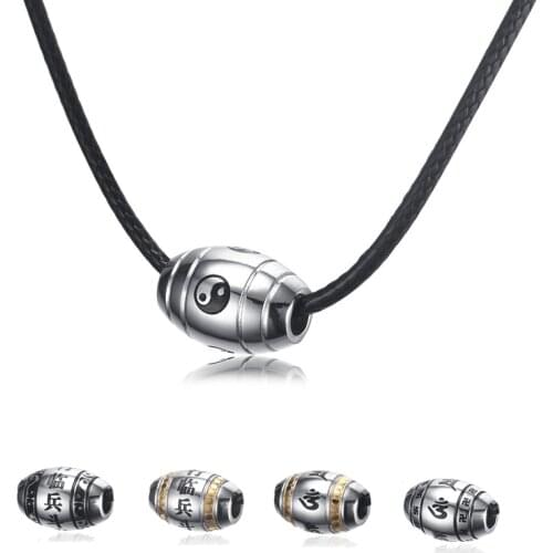 Retro Men Choker Necklace Stainless Steel 6 9 words Buddha Mantra Gossip Yin Yang Lucky Bead Pendant Black Rope Male Jewelry
