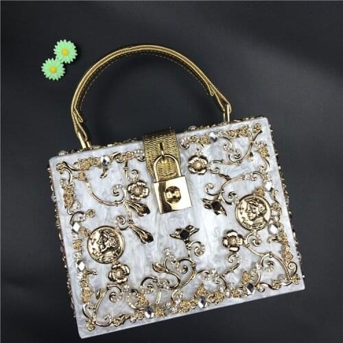 Limited high quality diamond flowers hollow relief Acrylic Ballot lock luxury handbag evening bag clutch coin for party purse