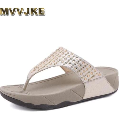 MVVJKE Summer New Women Flip Flops Casual Rhinestone Anti-Slip Slippers Beach Flip Flat Sandals Beach Open Toe Shoes Ladies Shoe