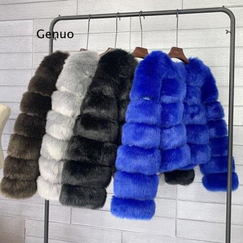 Faux Fox Fur Coat Women Winter Luxury Overcoat Fur Jacket Outerwear Short Fur Coat 3/4 Sleeve Plush Thick 2021 Fur Outwear Ladie