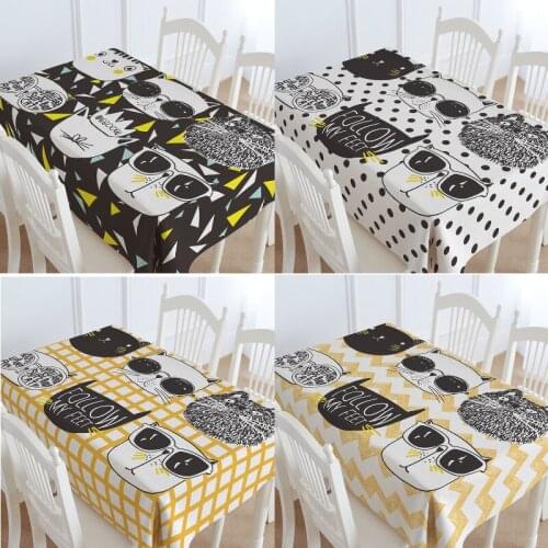 Cartoon anime cat in sunglasses coffee table for living room tablecloth rectangular dinning table decoration silver table cloth