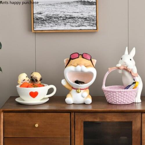 Resin Decoration Rabbit Basket Big Mouth Cat Dog Cup Shape Storage Ornaments Coffee Table Snacks Groceries Storage Box Crafts