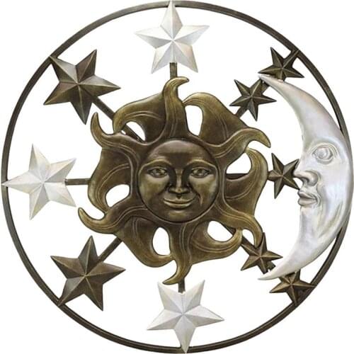 Unique Living Room Wall Decoration Moon Sun Star Metal Wall Art Sun Face Statue Artwork For Indoor Outdoor