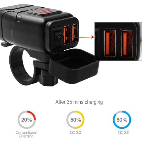 Universal Motorcycle Car Charger Dual QC3.0 Quick Charge 12V Waterproof With Switch Moto Accessories Tool Dropshipping