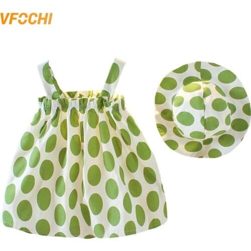VFOCHI 2020 Girl Dresses with Hat Summer Girls Clothes Dot Print Baby Girl Slip Dress Fashion Kids Dresses For Girls Beach Dress