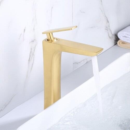 Vidric Basin Faucet Brushed Gold Basin Mixer Brass Crane Bathroom Faucets Hot and Cold Water Mixer Tap Contemporary Mixer Tap to
