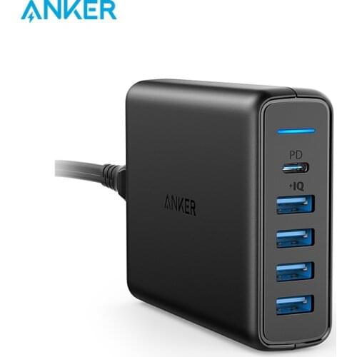 Anker USB C Premium 60W 5-Port Desktop Charger with One 30W Port for Apple MacBook Nexus 5X/6P 4 PowerIQ Ports for iPhone iPad