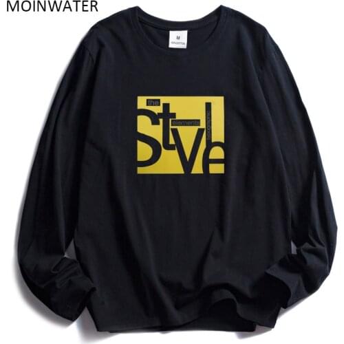 MOINWATER Women New Style Long Sleeve T shirts Lady White Cotton Tops Female Fashion Pattern Tees Lady Black T-shirt MLT1910