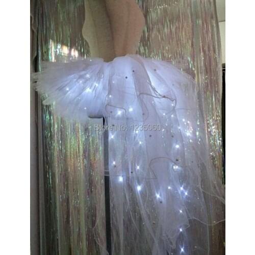 Women LED Ballet Skirt Dance Clothes Ballet Fashion Sexy Black Swan Mesh LED Costume Dance Skirt