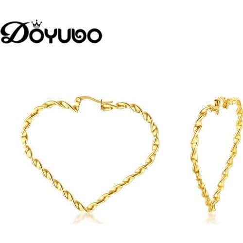 DOYUBO European Gold Color Large Heart Hoop Earrings For Women 316L Stainless Steel Lovely Heart Earrings Fashion Jewelry DB196