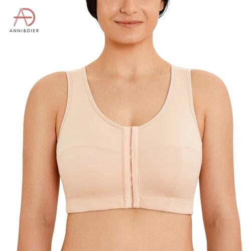 Womens Plus Size Posture Back Support Comfort Front Closure Wireless Cotton Bra