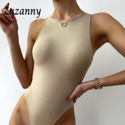Zuzanny Summer Sexy Bodysuit Women White Sleeveless O Neck Bodycon Backless Rompers Ladies Off Shoulder Body Tops 2021