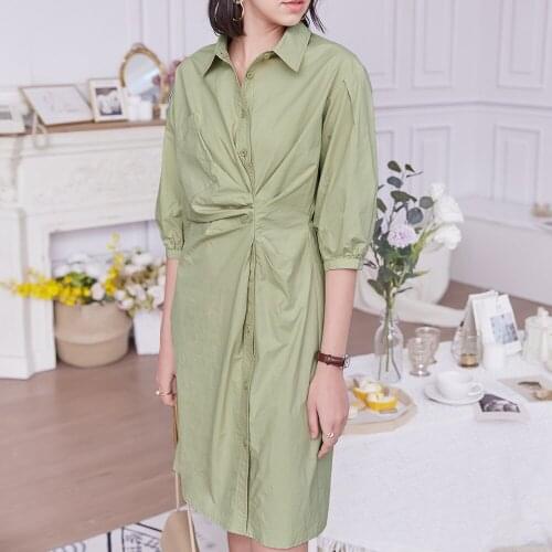 French Temperament Commuting High Waist Pleated Dress Spring And Summer 2021 New Lantern Sleeves In Solid Color