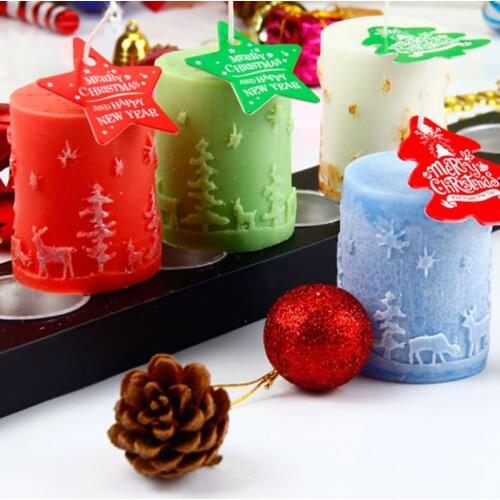 3D Christmas Cylinder Silicone Candle Soap Mold Fondant Cake Chocolate Decor M68E