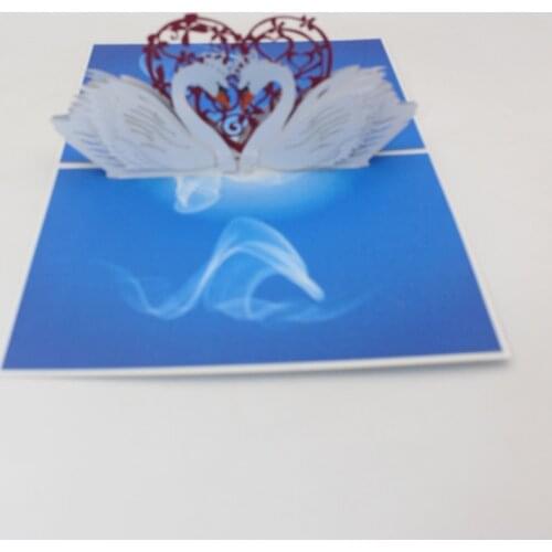 3D Handmade White Swan Couple Lover Paper Invitation Greeting Cards PostCard Valentines Day Engagement Wedding Girlfriend Gift