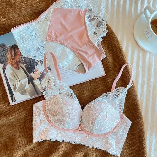 4 Colors Wire Free Thicken Push Up Lingerie Suits Sexy Women Comfortable Bra And Panty Sets Full Floral Lace Ladies Underwear