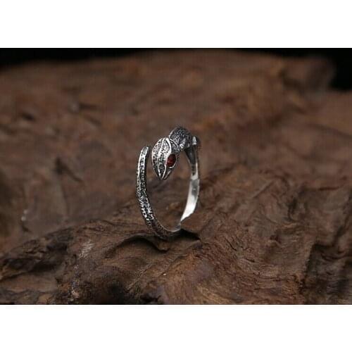 925 Sterling Silver Retro Lizard CZ Eyes Adjustable Ring Biker size 6 Unisex A3368