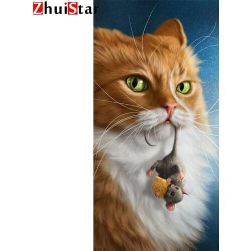 Diamond painting 5d cartoon eating mouse cat picture diamond embroidery cross stitch rhinestone mosaic pattern home decorati ZWQ