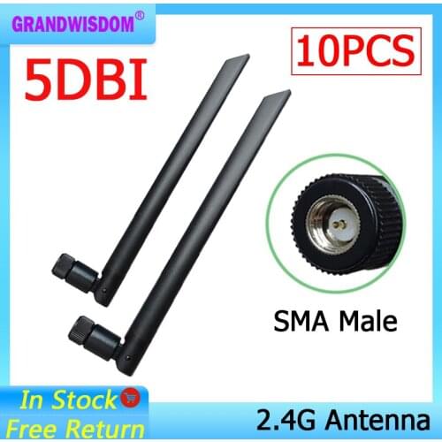 10pcs 2.4 GHz WiFi Antenna 5dBi Aerial SMA Male Connector 2.4ghz antena wi fi antenne 2.4g For Wireless Router Wifi Booster