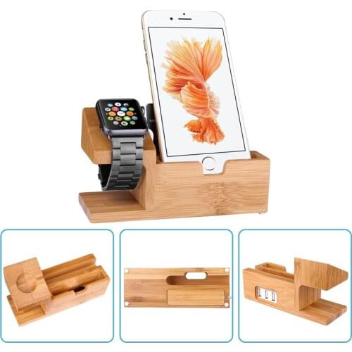 Bamboo Wood Charger Station for Apple Watch Charging Dock Station Charger Stand Holder for iPhone 5s 6 Dock Stand Cradle Holder