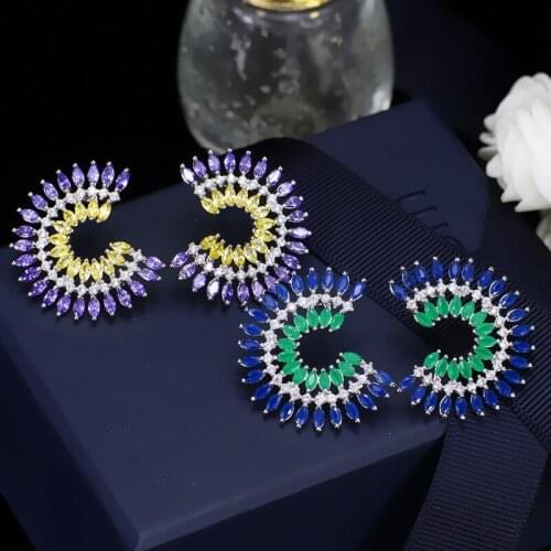 White Copper Colorful Round AAA Cubic Zirconia Stud Earrings Fashion Jewelry Earring Female Wedding Party Gift Womens jewelry