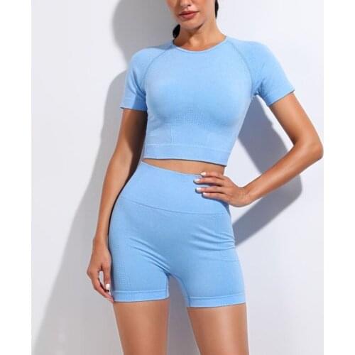 Seamless Yoga Set Fitness Clothing Gym Set Short Sleeve Sport Shirt Crop Top Running Shorts Workout Clothes For Women Yoga Set