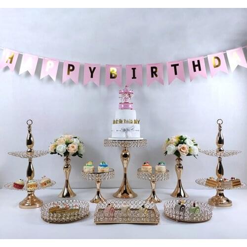 More tray gold wedding Cake Stand Set white Crystal Metal Cupcake decorations Dessert Pedestal Party Display Table Decorations