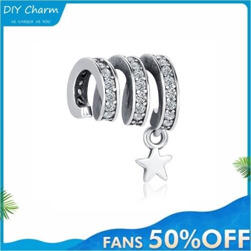 New 925 Sterling Silver Winding Spacer Bead Star Charms Fit Original Pandora charm Bracelets necklace For Women DIY Jewelry Gift