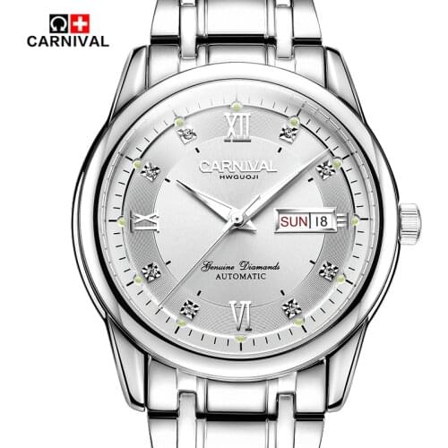 CARNIVAL top brand luxury Stainless Steel Mechanical Wrist Watch Military Tritium Luminous Mens Watch Sports Waterproof Genuine