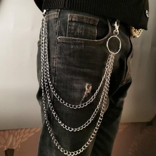 New Rock Punk Trousers Chain For Women Men Three Layer Street Metal Pant Chain Belt Hipster Key Chain Key Ring Hiphop Jewelry