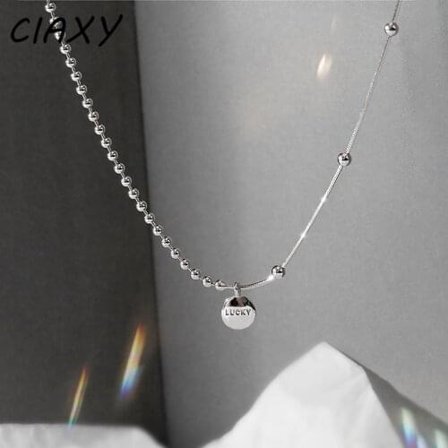 CIAXY 925 Sterling Silver Lucky Beanie Letter Necklace for Women Ins Asymmetry Short Clavicle Chain Temperament Jewelry