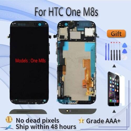 For HTC One M8s LCD screen assembly with front case touch glass, M8S LCD Display original Black Gold