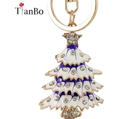 Enamel Christmas Tree Keyrings Star Crystal Key Holder Chains Purse Bag handbag Pendant For Car Keychains Gift