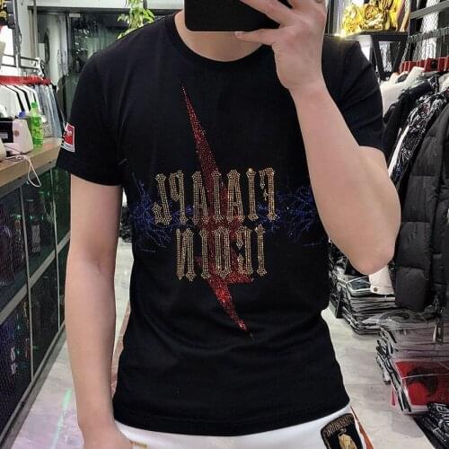 England Style Fancy Tshirt Man Diamond Print Short Sleeve T-shirt Mens fashion Summer Rhinestone T Shirts