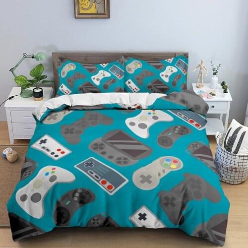 Game Gamepad Bedding Set Kids Gaming Comforter 3D Print Luxury Duvet Cover Set Home Textile Queen King Single Size Blue Cartoon